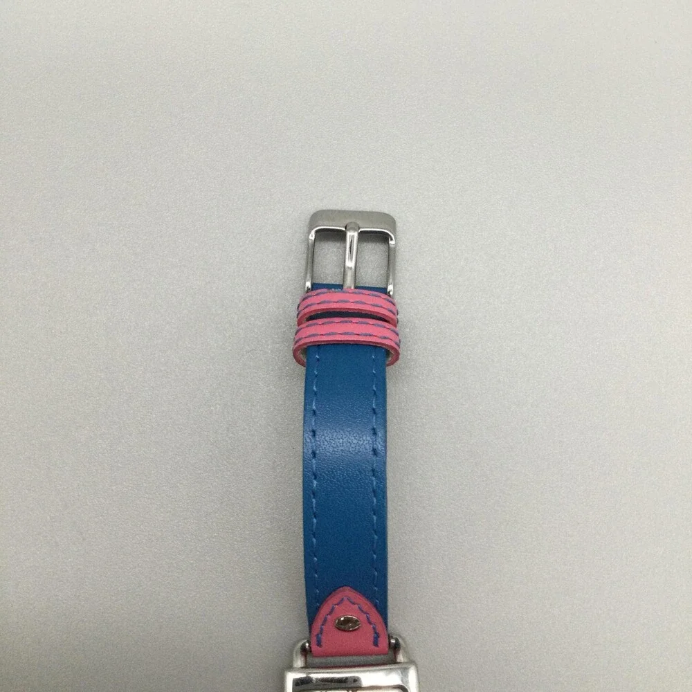 Orvis Womens Watch 21mm Silver Tone Rectangle Pink Blue Leather New Battery